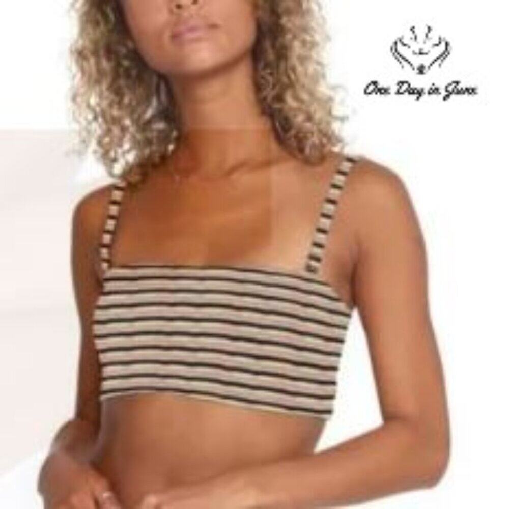 RVCA Cosmic Way Bandeau Bikini Top Striped Removable Straps NWT Size M